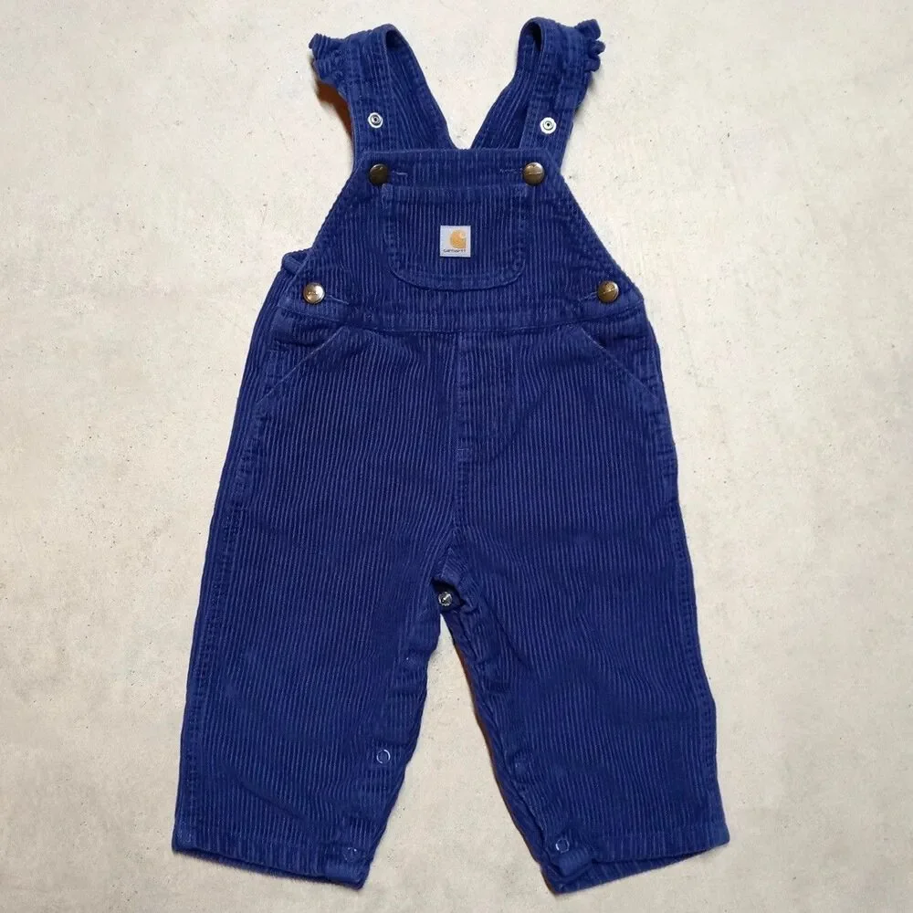 Carhartt Girls Purple Corduroy Ruffled Shoulder Bib Overalls Size 18 M Toddler